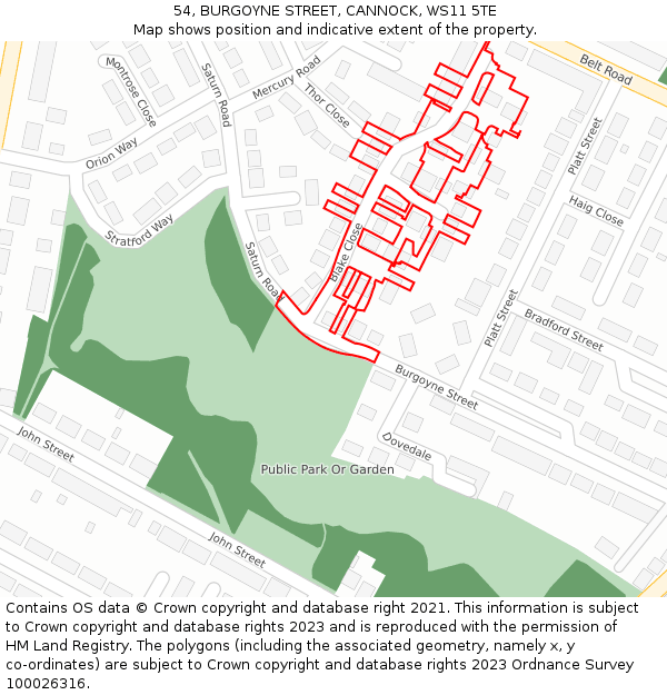 54, BURGOYNE STREET, CANNOCK, WS11 5TE: Location map and indicative extent of plot