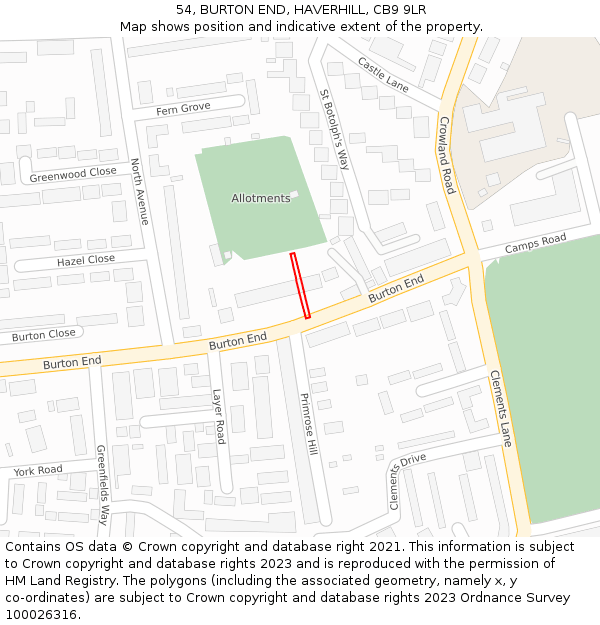 54, BURTON END, HAVERHILL, CB9 9LR: Location map and indicative extent of plot