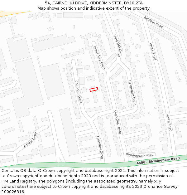 54, CAIRNDHU DRIVE, KIDDERMINSTER, DY10 2TA: Location map and indicative extent of plot