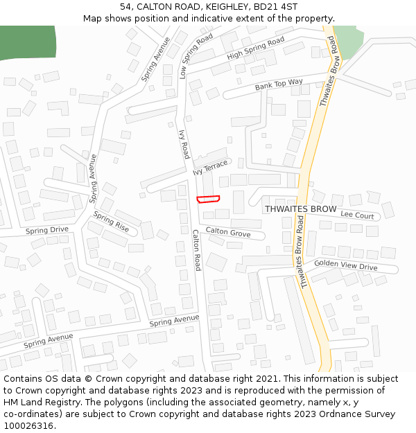 54, CALTON ROAD, KEIGHLEY, BD21 4ST: Location map and indicative extent of plot
