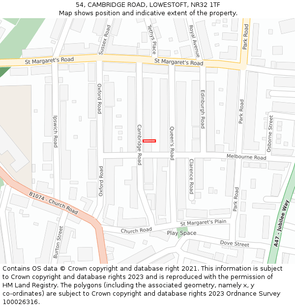 54, CAMBRIDGE ROAD, LOWESTOFT, NR32 1TF: Location map and indicative extent of plot