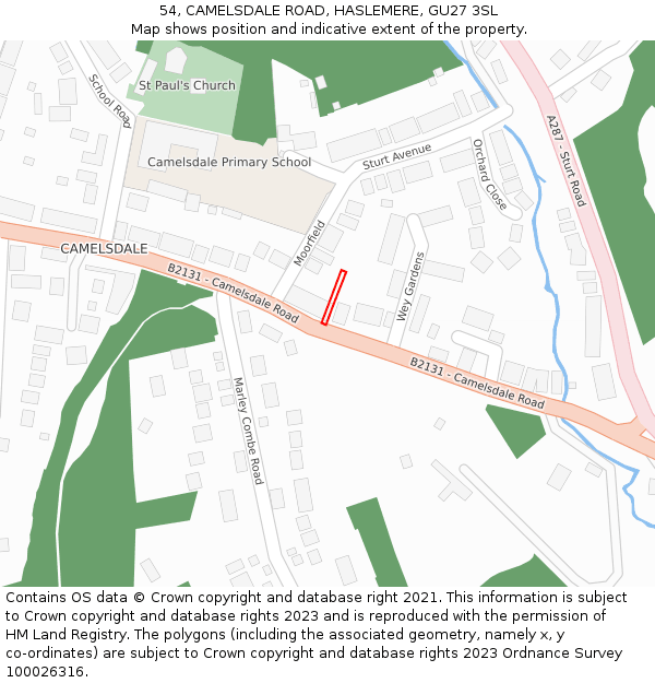 54, CAMELSDALE ROAD, HASLEMERE, GU27 3SL: Location map and indicative extent of plot
