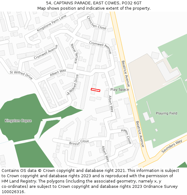 54, CAPTAINS PARADE, EAST COWES, PO32 6GT: Location map and indicative extent of plot