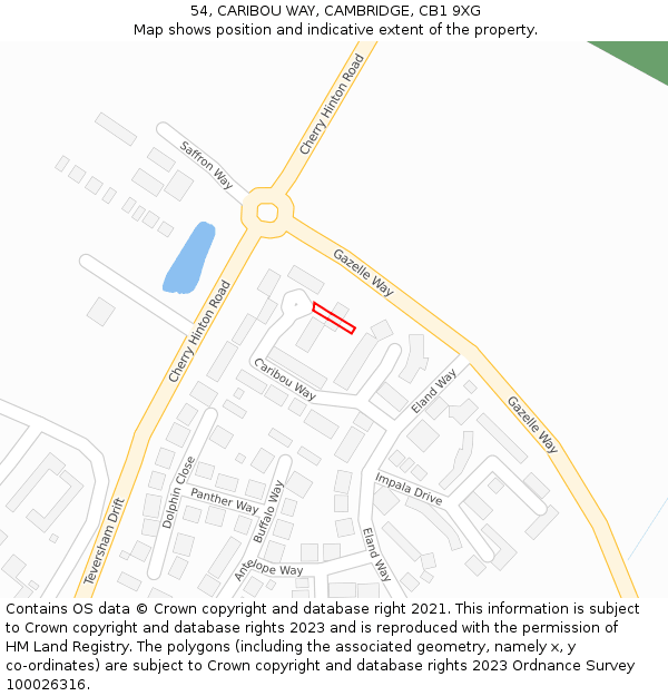 54, CARIBOU WAY, CAMBRIDGE, CB1 9XG: Location map and indicative extent of plot