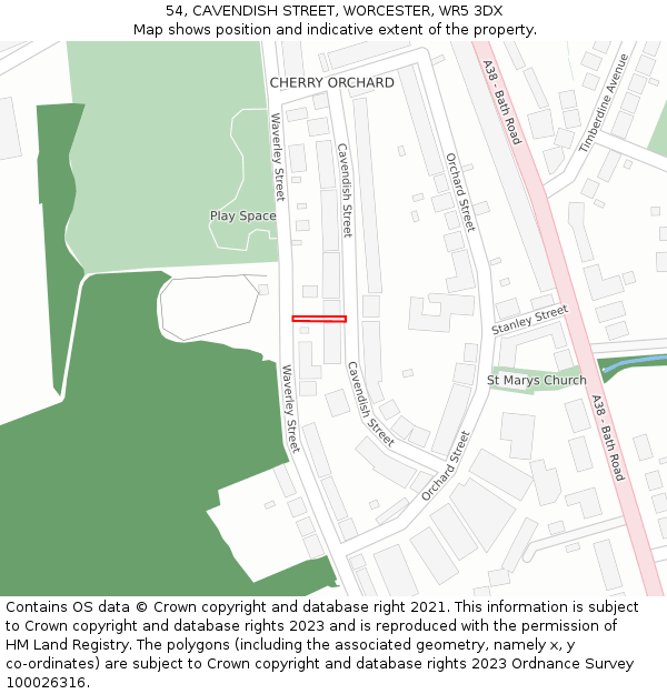 54, CAVENDISH STREET, WORCESTER, WR5 3DX: Location map and indicative extent of plot