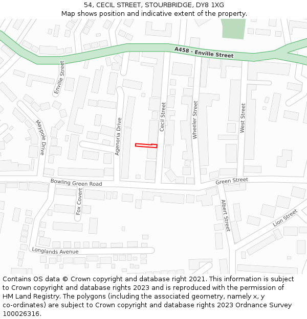 54, CECIL STREET, STOURBRIDGE, DY8 1XG: Location map and indicative extent of plot