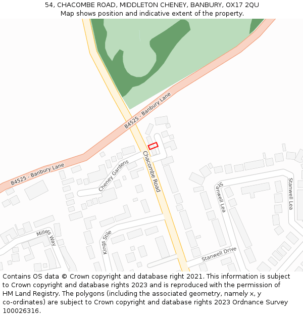54, CHACOMBE ROAD, MIDDLETON CHENEY, BANBURY, OX17 2QU: Location map and indicative extent of plot