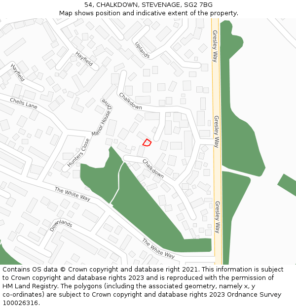 54, CHALKDOWN, STEVENAGE, SG2 7BG: Location map and indicative extent of plot