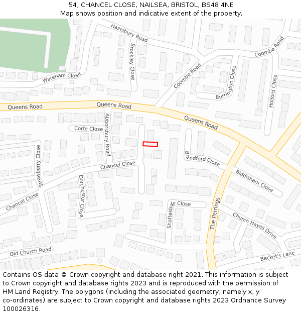 54, CHANCEL CLOSE, NAILSEA, BRISTOL, BS48 4NE: Location map and indicative extent of plot