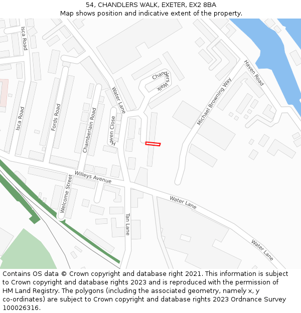 54, CHANDLERS WALK, EXETER, EX2 8BA: Location map and indicative extent of plot