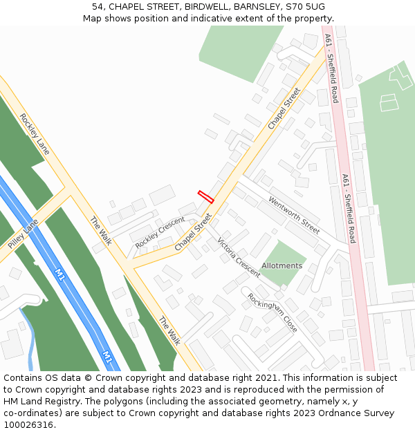 54, CHAPEL STREET, BIRDWELL, BARNSLEY, S70 5UG: Location map and indicative extent of plot