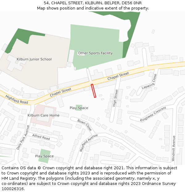 54, CHAPEL STREET, KILBURN, BELPER, DE56 0NR: Location map and indicative extent of plot