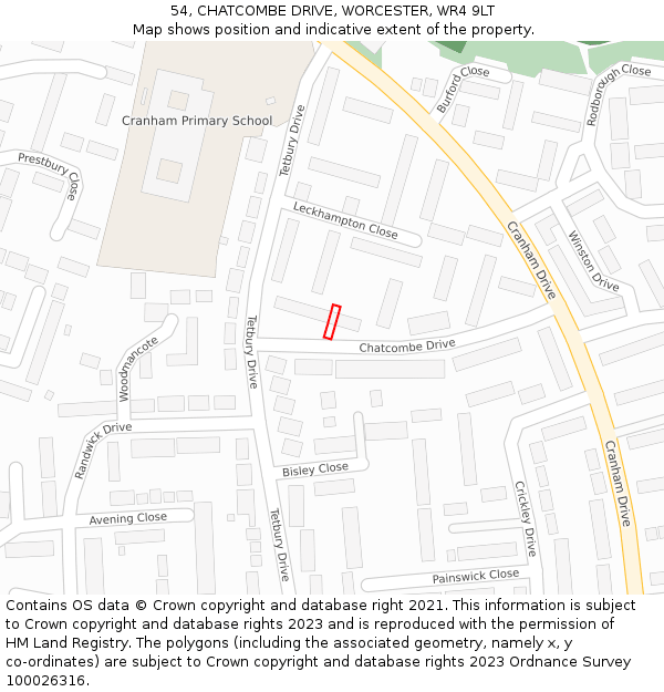 54, CHATCOMBE DRIVE, WORCESTER, WR4 9LT: Location map and indicative extent of plot