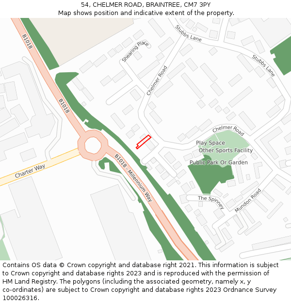 54, CHELMER ROAD, BRAINTREE, CM7 3PY: Location map and indicative extent of plot