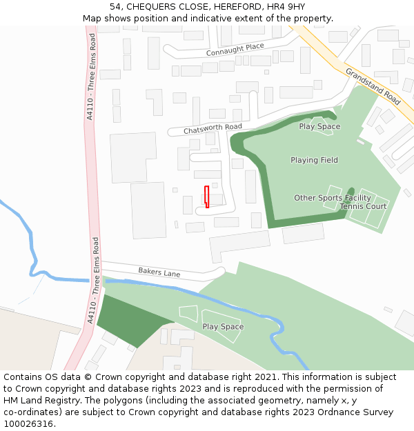 54, CHEQUERS CLOSE, HEREFORD, HR4 9HY: Location map and indicative extent of plot