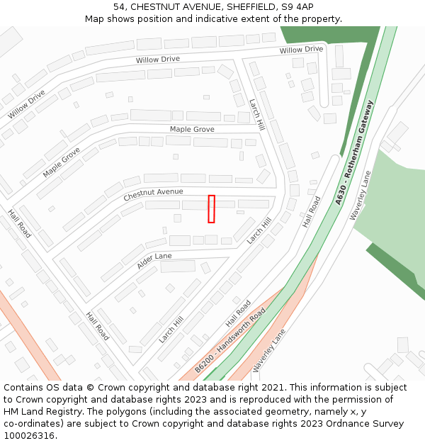 54, CHESTNUT AVENUE, SHEFFIELD, S9 4AP: Location map and indicative extent of plot