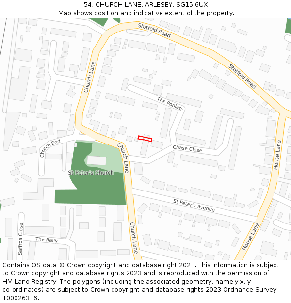 54, CHURCH LANE, ARLESEY, SG15 6UX: Location map and indicative extent of plot