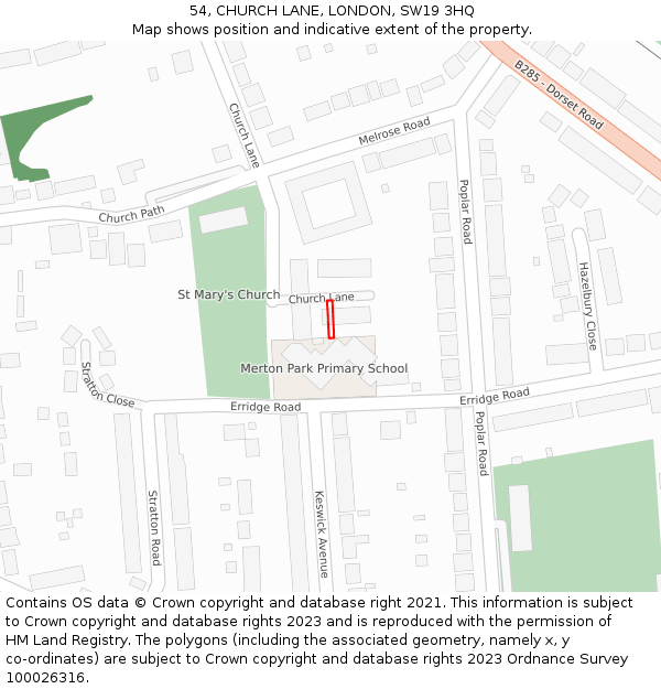 54, CHURCH LANE, LONDON, SW19 3HQ: Location map and indicative extent of plot