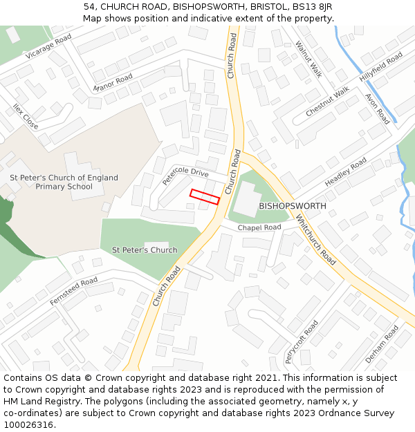 54, CHURCH ROAD, BISHOPSWORTH, BRISTOL, BS13 8JR: Location map and indicative extent of plot