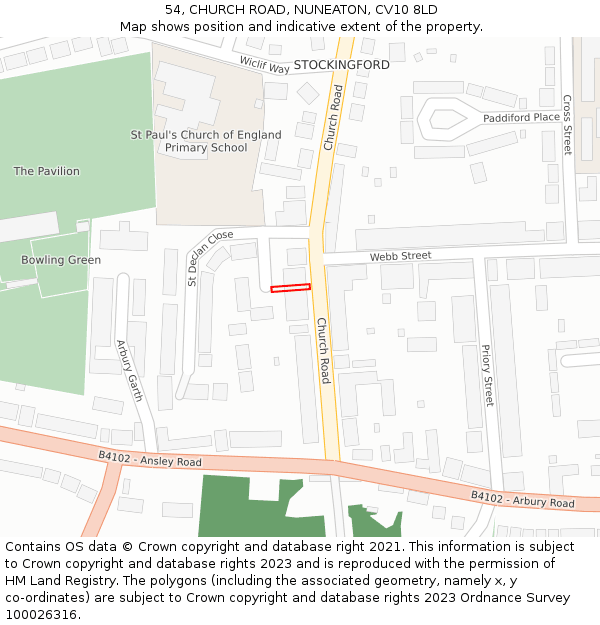 54, CHURCH ROAD, NUNEATON, CV10 8LD: Location map and indicative extent of plot