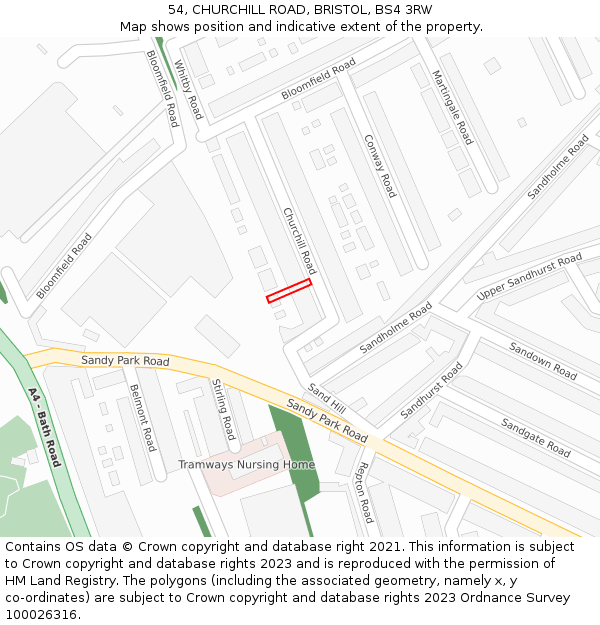 54, CHURCHILL ROAD, BRISTOL, BS4 3RW: Location map and indicative extent of plot