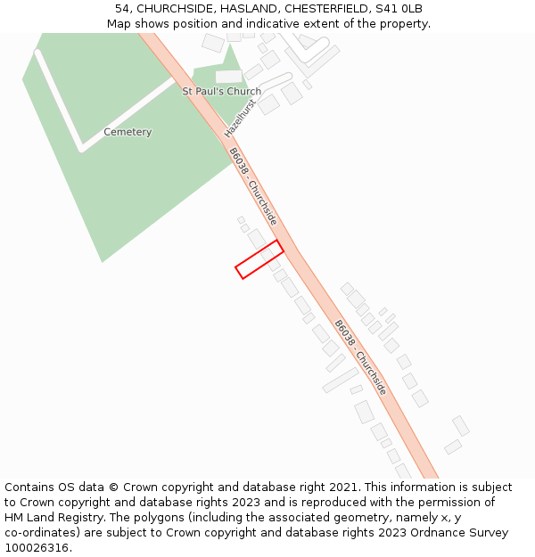 54, CHURCHSIDE, HASLAND, CHESTERFIELD, S41 0LB: Location map and indicative extent of plot
