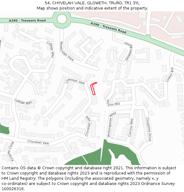 54, CHYVELAH VALE, GLOWETH, TRURO, TR1 3YL: Location map and indicative extent of plot