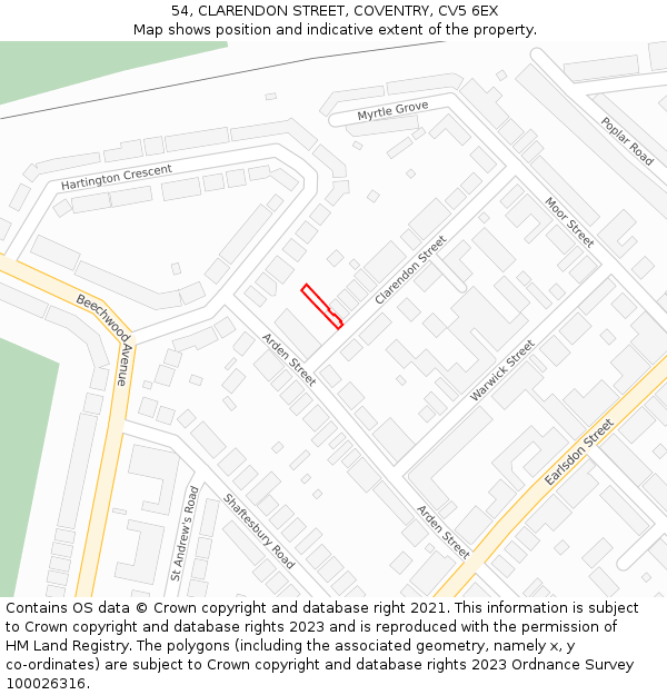 54, CLARENDON STREET, COVENTRY, CV5 6EX: Location map and indicative extent of plot