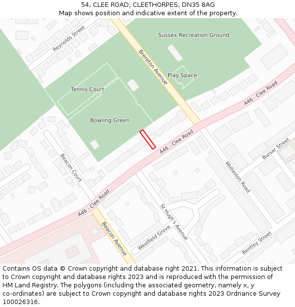 54, CLEE ROAD, CLEETHORPES, DN35 8AG: Location map and indicative extent of plot