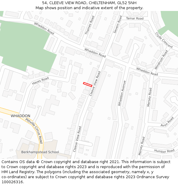 54, CLEEVE VIEW ROAD, CHELTENHAM, GL52 5NH: Location map and indicative extent of plot