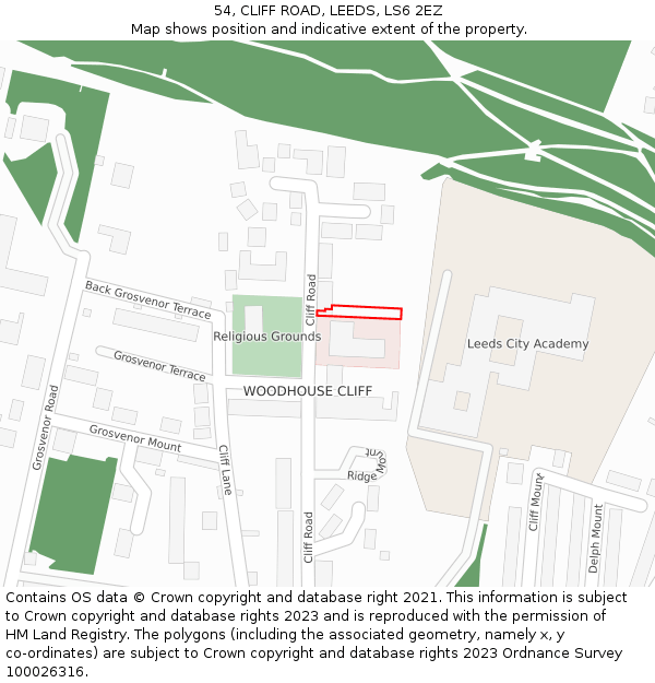 54, CLIFF ROAD, LEEDS, LS6 2EZ: Location map and indicative extent of plot