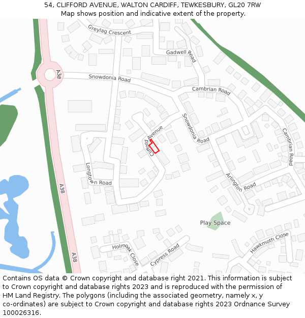 54, CLIFFORD AVENUE, WALTON CARDIFF, TEWKESBURY, GL20 7RW: Location map and indicative extent of plot