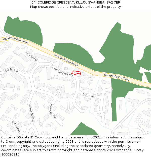 54, COLERIDGE CRESCENT, KILLAY, SWANSEA, SA2 7ER: Location map and indicative extent of plot