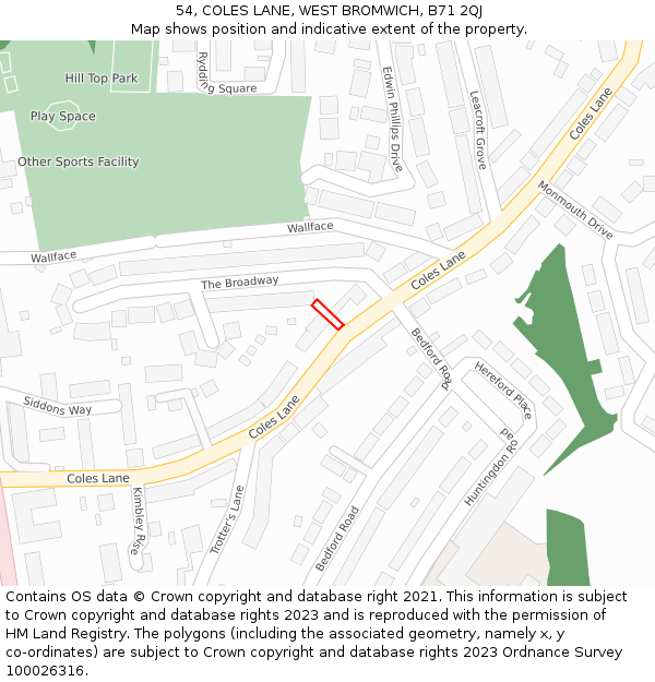 54, COLES LANE, WEST BROMWICH, B71 2QJ: Location map and indicative extent of plot