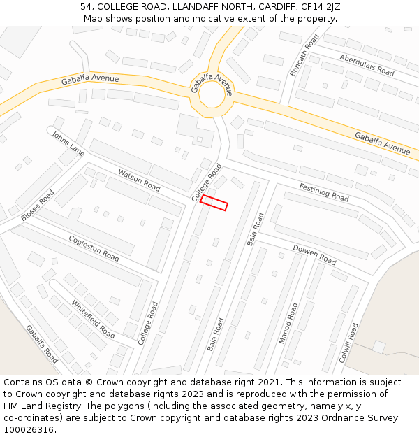 54, COLLEGE ROAD, LLANDAFF NORTH, CARDIFF, CF14 2JZ: Location map and indicative extent of plot