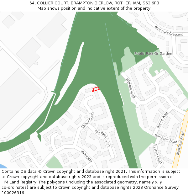 54, COLLIER COURT, BRAMPTON BIERLOW, ROTHERHAM, S63 6FB: Location map and indicative extent of plot