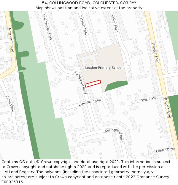 54, COLLINGWOOD ROAD, COLCHESTER, CO3 9AY: Location map and indicative extent of plot