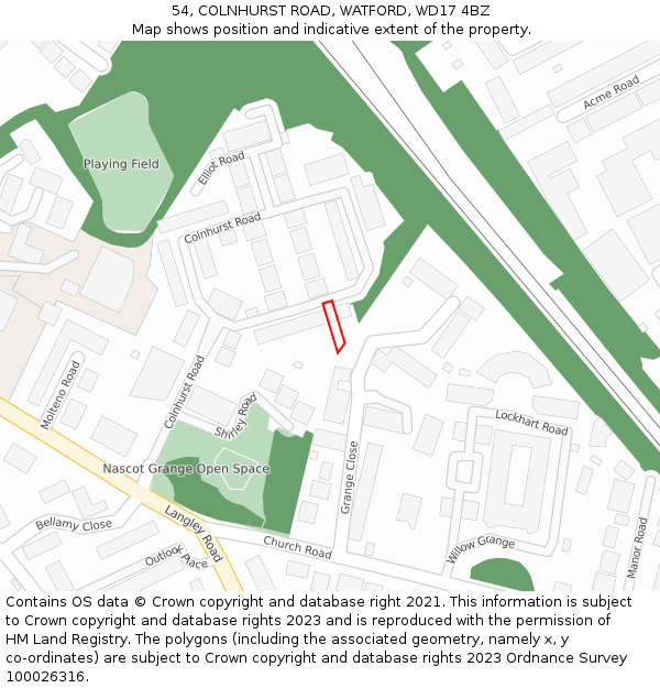 54, COLNHURST ROAD, WATFORD, WD17 4BZ: Location map and indicative extent of plot