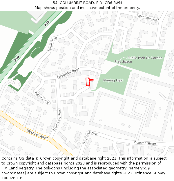 54, COLUMBINE ROAD, ELY, CB6 3WN: Location map and indicative extent of plot