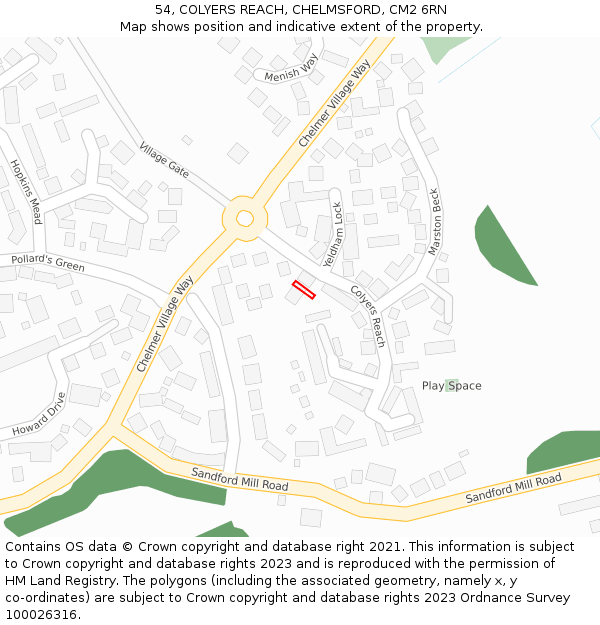 54, COLYERS REACH, CHELMSFORD, CM2 6RN: Location map and indicative extent of plot