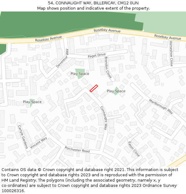 54, CONNAUGHT WAY, BILLERICAY, CM12 0UN: Location map and indicative extent of plot