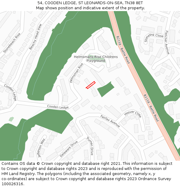 54, COODEN LEDGE, ST LEONARDS-ON-SEA, TN38 8ET: Location map and indicative extent of plot