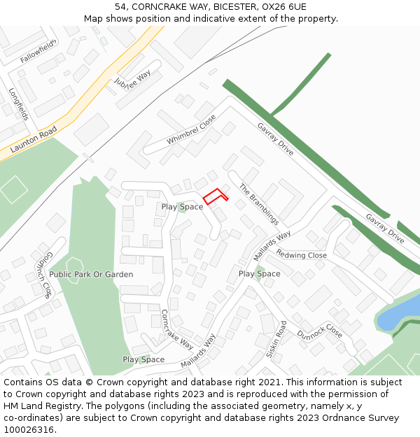 54, CORNCRAKE WAY, BICESTER, OX26 6UE: Location map and indicative extent of plot