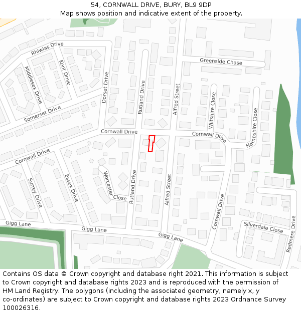 54, CORNWALL DRIVE, BURY, BL9 9DP: Location map and indicative extent of plot