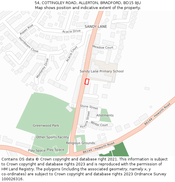 54, COTTINGLEY ROAD, ALLERTON, BRADFORD, BD15 9JU: Location map and indicative extent of plot