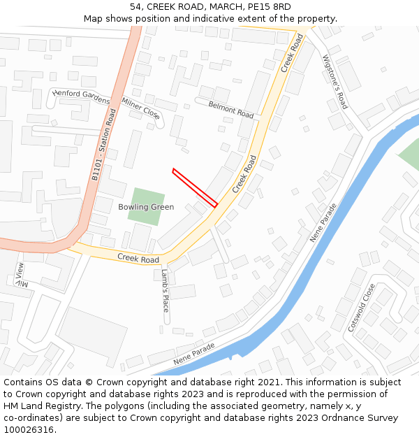 54, CREEK ROAD, MARCH, PE15 8RD: Location map and indicative extent of plot