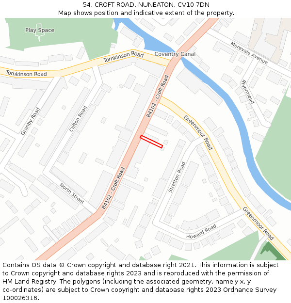54, CROFT ROAD, NUNEATON, CV10 7DN: Location map and indicative extent of plot