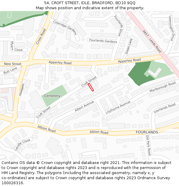 54, CROFT STREET, IDLE, BRADFORD, BD10 9QQ: Location map and indicative extent of plot