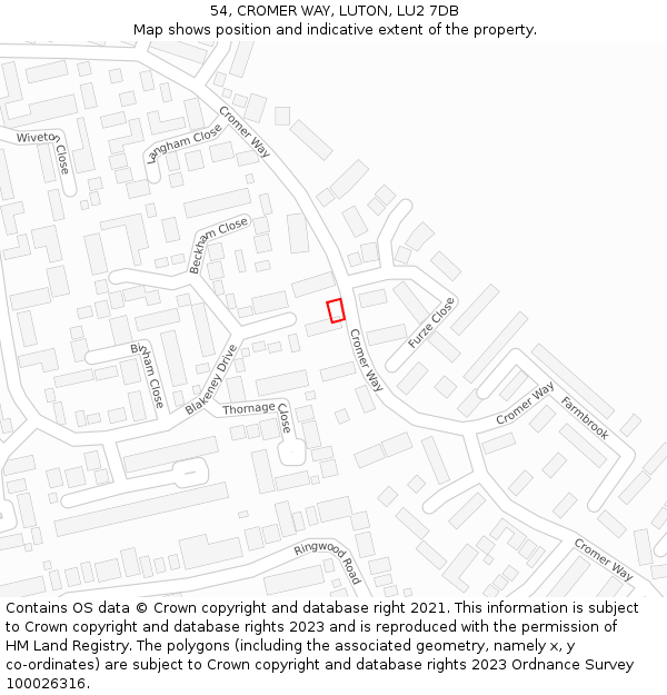 54, CROMER WAY, LUTON, LU2 7DB: Location map and indicative extent of plot