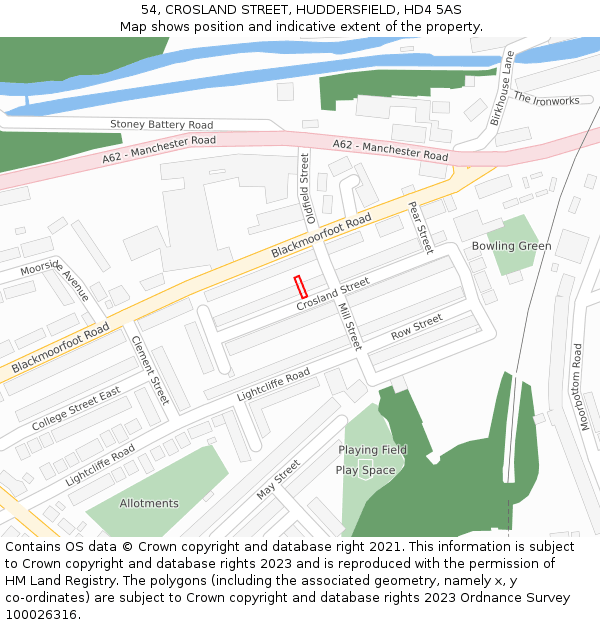 54, CROSLAND STREET, HUDDERSFIELD, HD4 5AS: Location map and indicative extent of plot